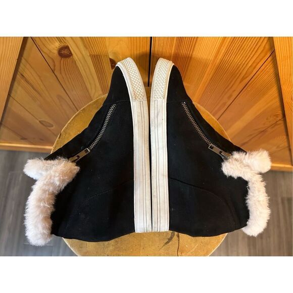 Jolimall Womens Size 9 Slip On Zipper Platform Wedge Faux Fur Trim Ankle Booties - Picture 7 of 9